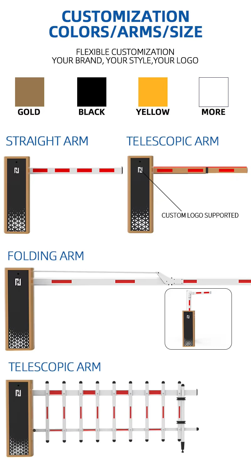 Custom logo material and length options for automatic barrier arms and driveway gate systems